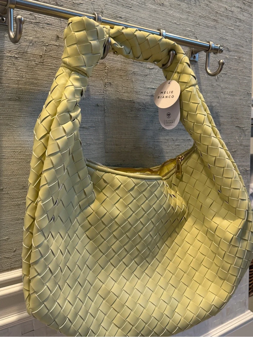 new Anthropologie melie Bianco Brigitte oversized XL woven knot satchel citron